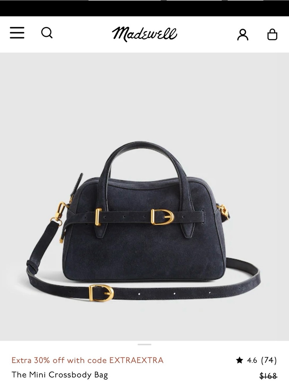 Madewell Navy Suede Mini Crossbody with Gold Hardware